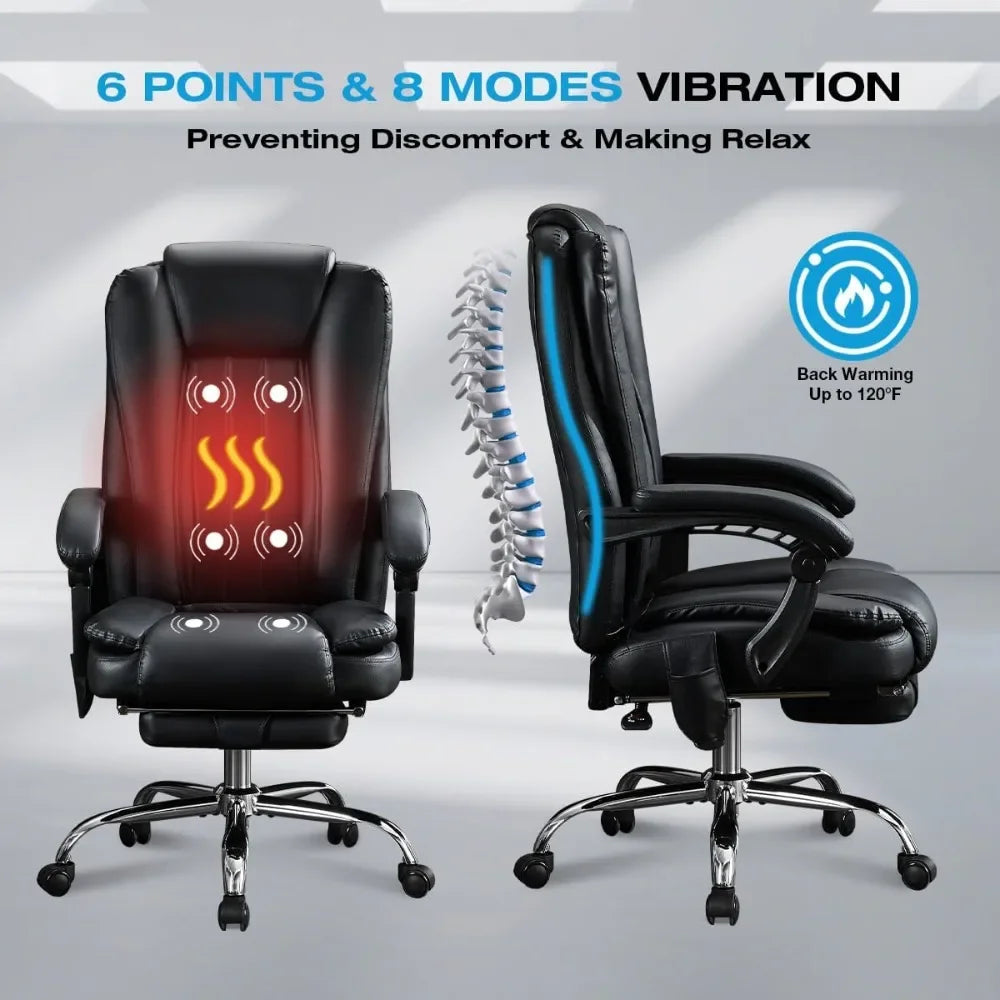 Office Chair with Foot Rest for Heavy People 500lbs Big and Tall Office Chairs with 6 Vibration Points and Heating Function