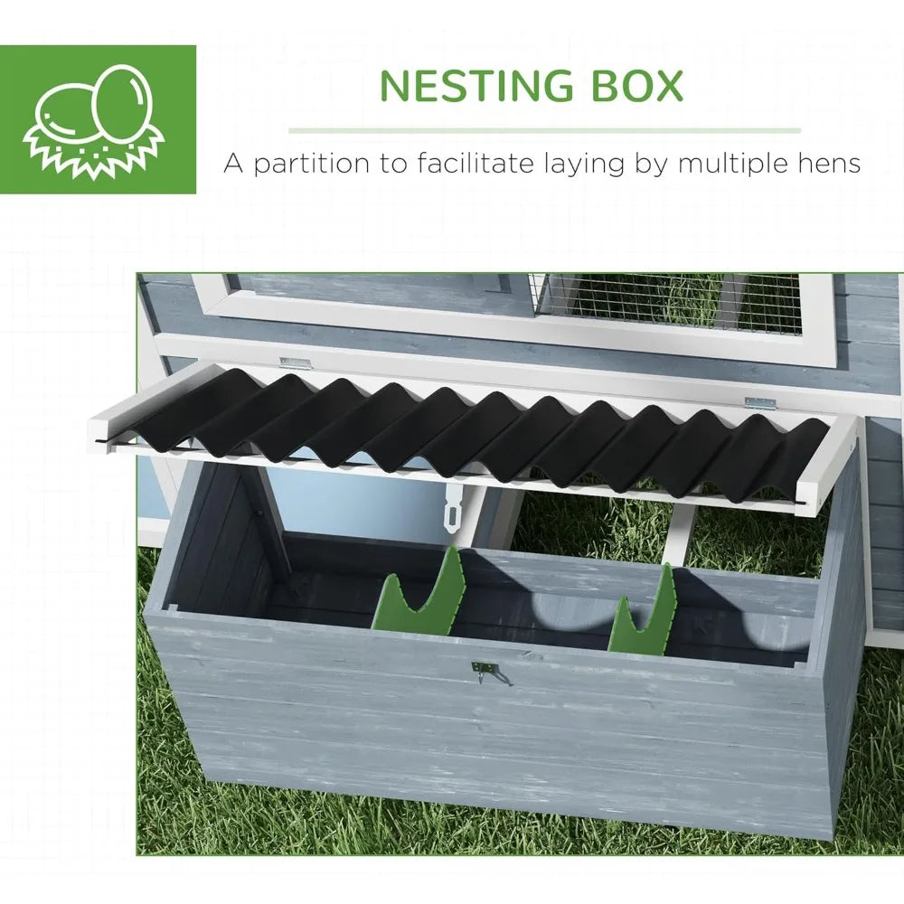 11' x 5' x 3.5' Wooden Chicken Coop with Nesting Box, Outdoor Poultry Cage with Run for 4 Chickens with Pull-Out Tray, Perches