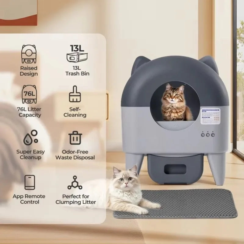 Lunapurr Self Cleaning Litter Box,Large Capacity Automatic Cat Litter Box Self Cleaning for Cats, App Control,Safety Protection