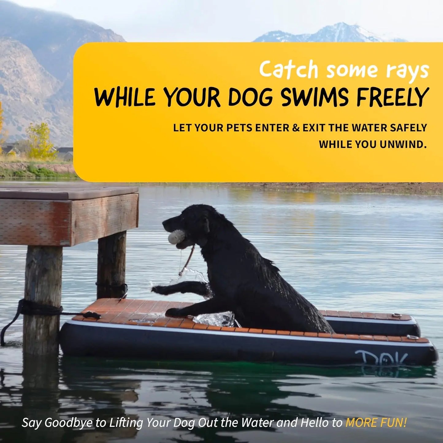DOK Dog-DOK Inflatable Dock Platform: Safe & Easy Water Access for Dogs Up to 230 lbs; Floating Non-Slip EVA Foam with Dog Boat