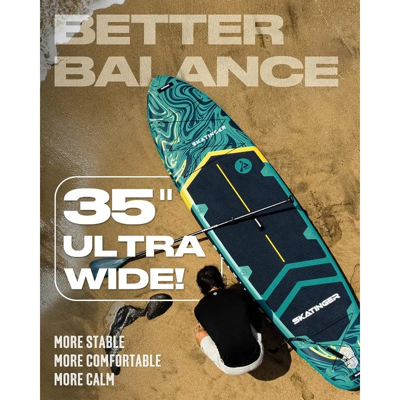 11'6×35" Super Wide Inflatable Stand Up Paddle Board, Ultra Stable Wide SUP for 2+1 People/Family/Big Size w/Shoulder Strap