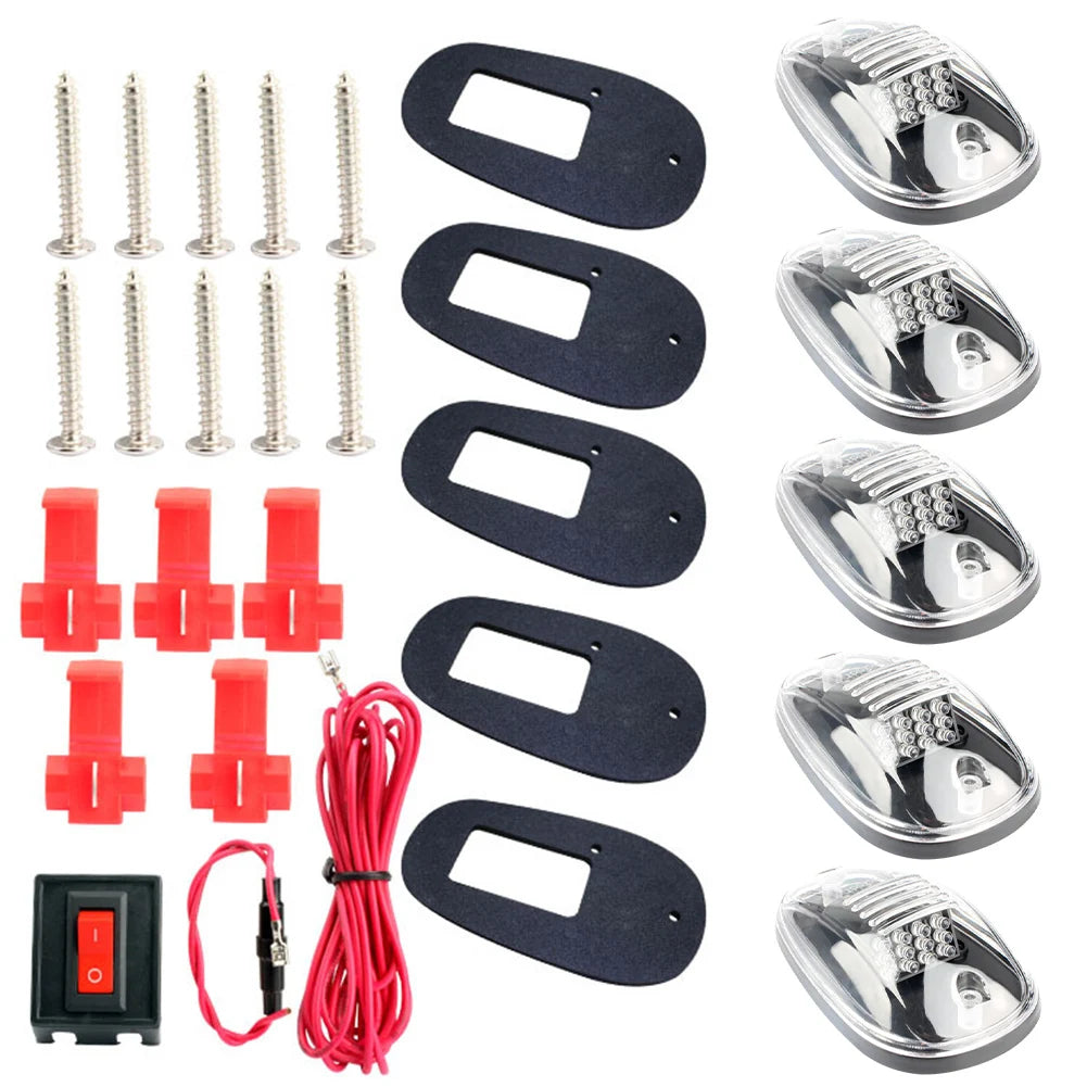 5Pcs Amber 9 LED Top Clearance Running Light 12V/24V Cab Roof Top Marker Running Light IP68 Waterproof for Pickup Trucks SUV