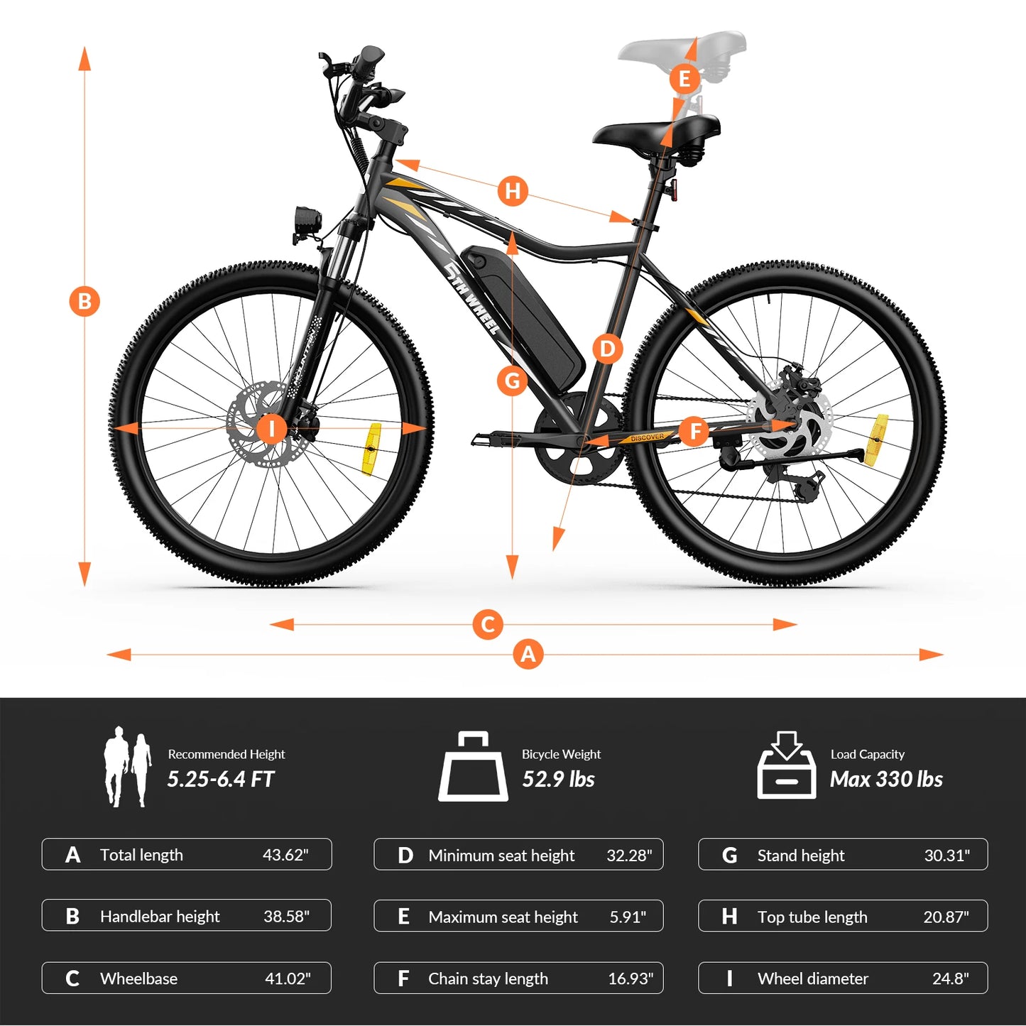 5TH WHEEL EB17lite Electric Bike, 500W Motor, 468Wh Removable Battery, 37KM/H Max Speed, Color LCD Display, Front Suspension