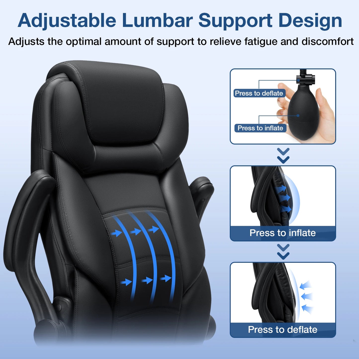 Office Chair With Ergonomic PU Leather Adjustable Height Reclining Backrest Orthopedic Inflatable Computer Recliner Chair Sofas