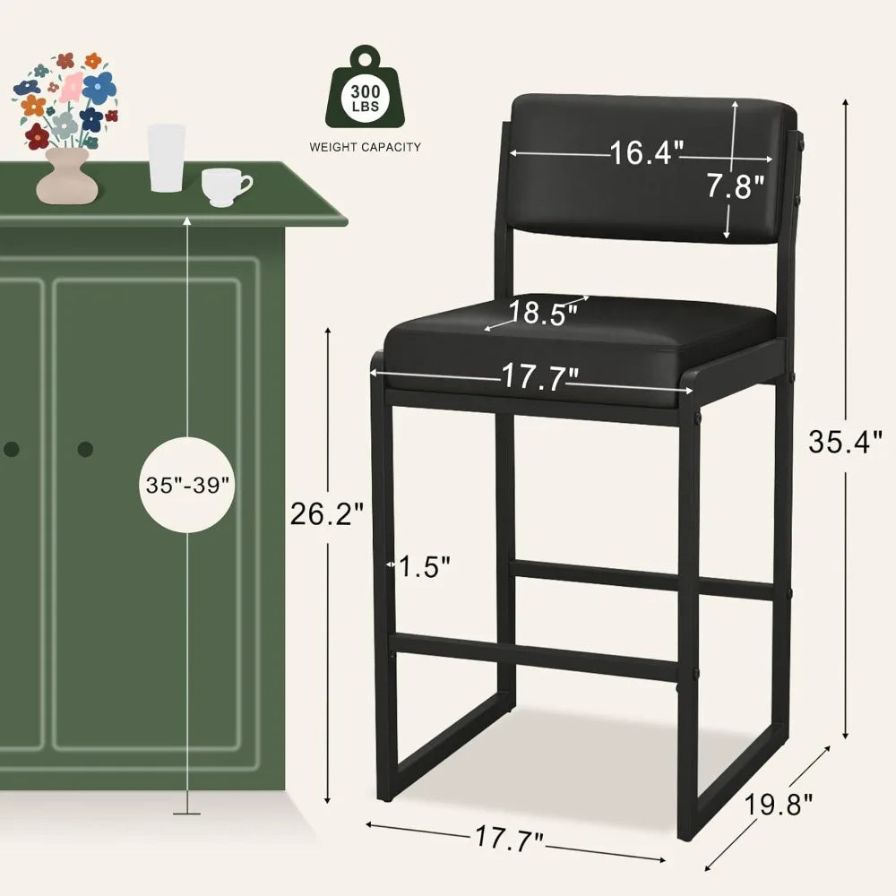 Mid Century Modern Counter Height Bar Stools, 26" Bar Height Chairs with Backs, Upholstered Counter Stools,