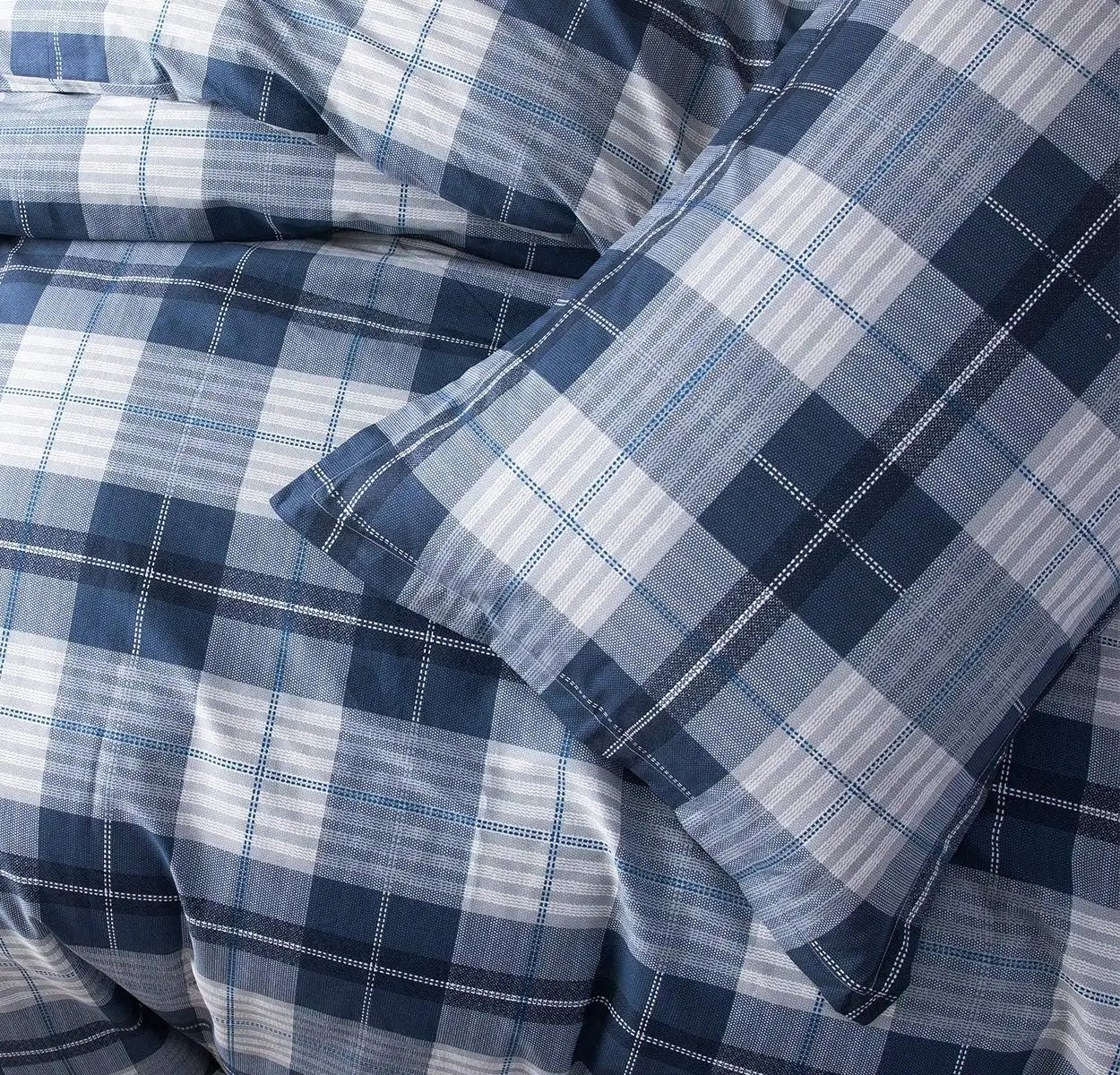 SLEEPBELLA Comforter 600 Thread Count Cotton Navy Blue & Grey Buffalo Pattern Blue Plaid Comforter Sets,Down Alternative Bedding