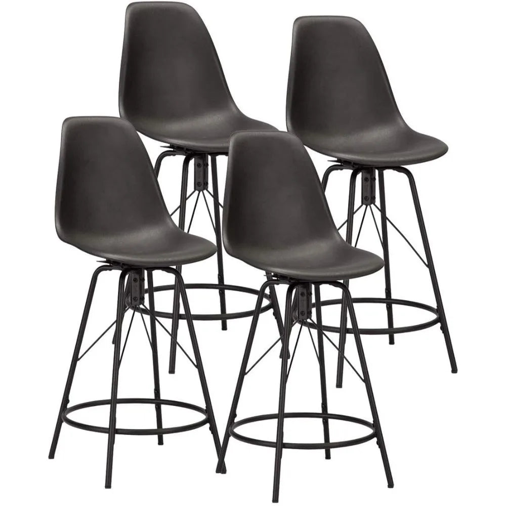 30" Swivel Bar Stools with Backs Set of 4 Black Plastic Bar Height Stools Hight Back Bar Chairs with Metal Legs Protector