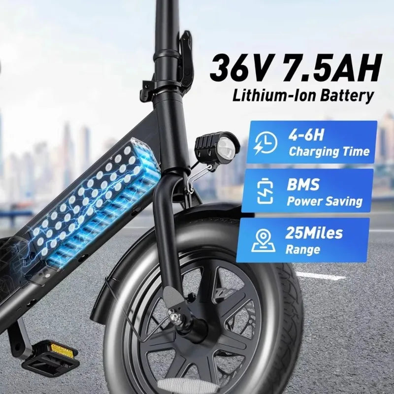NEW Folding Electric Bicycle,Commuter City E-Bike ,3 Levels Assist, Dual Disc Brakes,14/16" Foldable ebike with Pedals