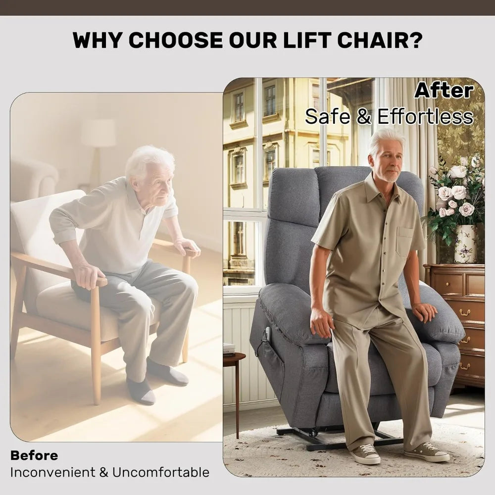 Oversized Power Lift Recliner Chair with Vibration Massage&Heat for Elderly,Classic Upholstered Breathable Fabric Lounge Chair w