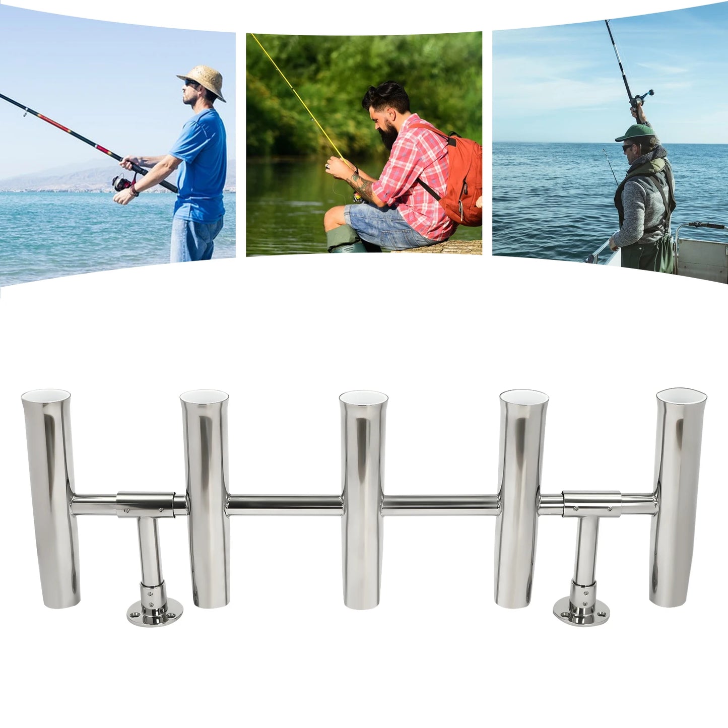 5-Tube Fishing Rod Holder Deck Mount Adjustable Fishing Rod Holder Bracket Stainless Steel Boat Fishing Rod Pod