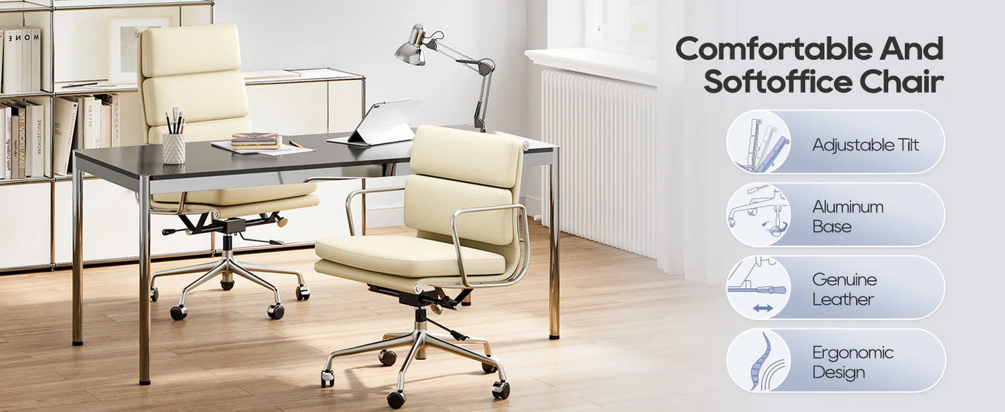 Office Guest Chair Upholstered Leather Comfortable Reception Chairs with Wheels Adjustable Swivel Rolling Office Chairs