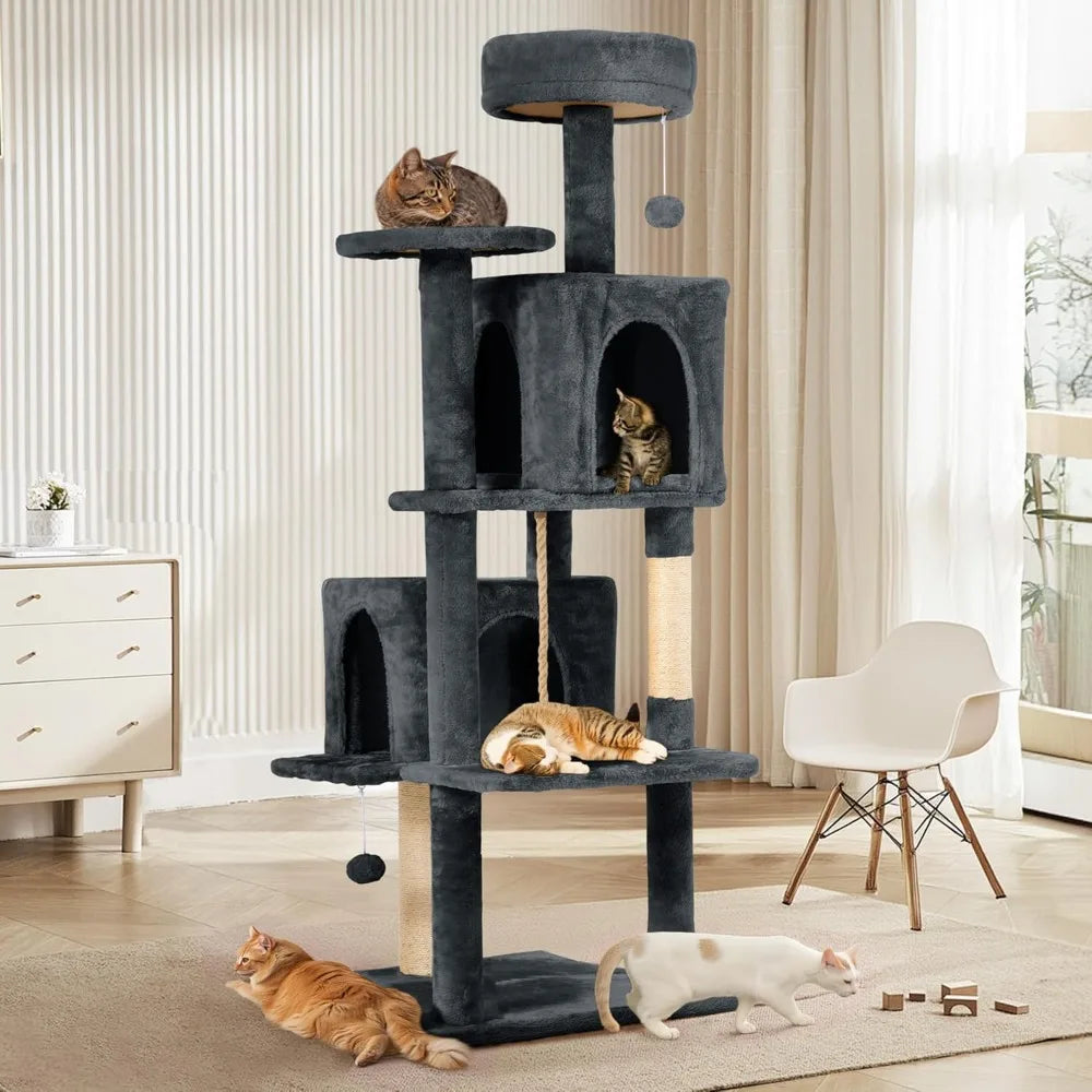 Cat Tree Tower Condo for Indoor Cats, Soft Plush Multi-Level Climbing Tree Cat House with 1 360° Rotating Cat Cave