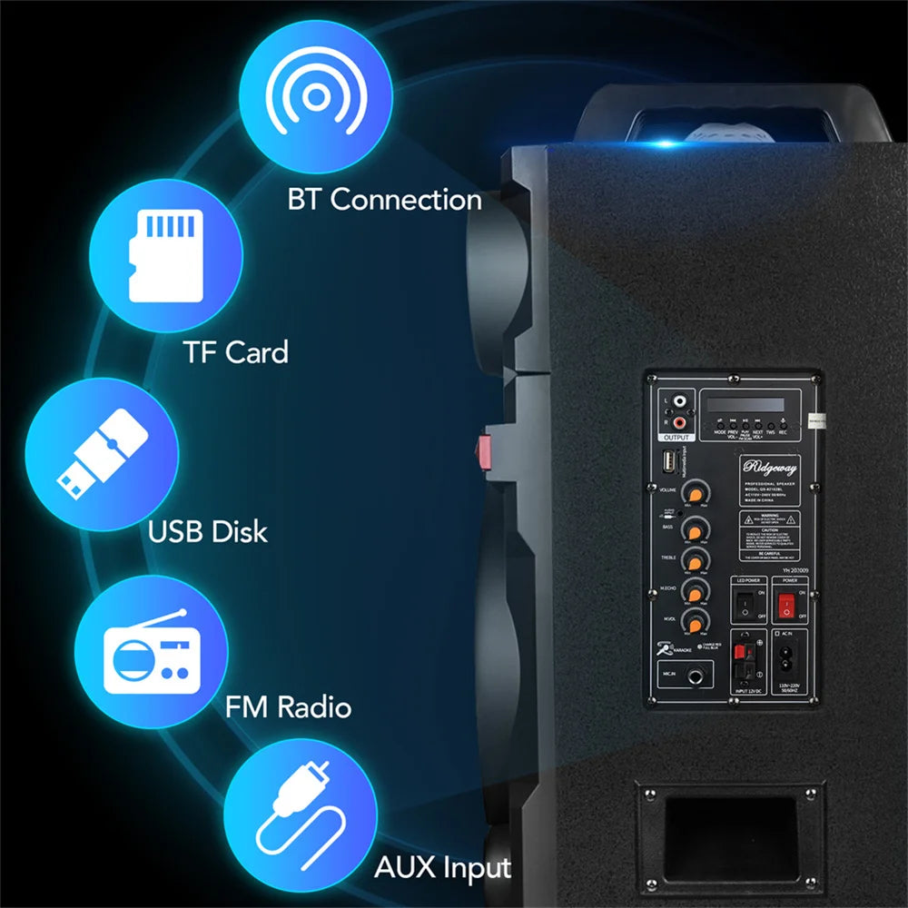 9000W Portable Bluetooth Speaker Heavy Bass Sound System Party Dual10" Subwoofer Led Light Rechargeable Loud Dj Speaker