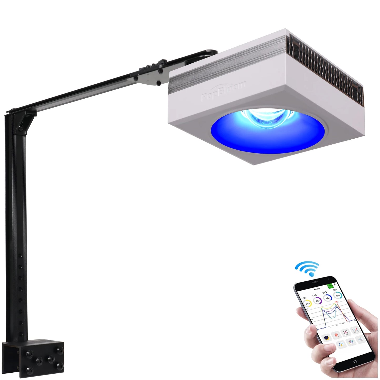 PopBloom WiFi Marine Aquarium Light RL60/RL90, Full Spectrum Aquarium Lamp LED For Coral SPS/LPS Nano Tank, Include Arm Mount