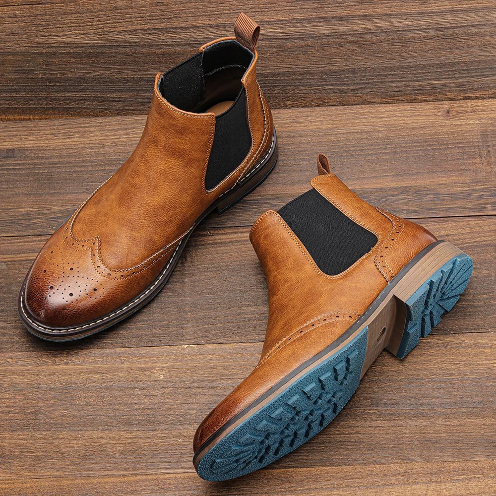 Classical Brogue Chelsea Men Boots Comfortable Fashion Leather Boots