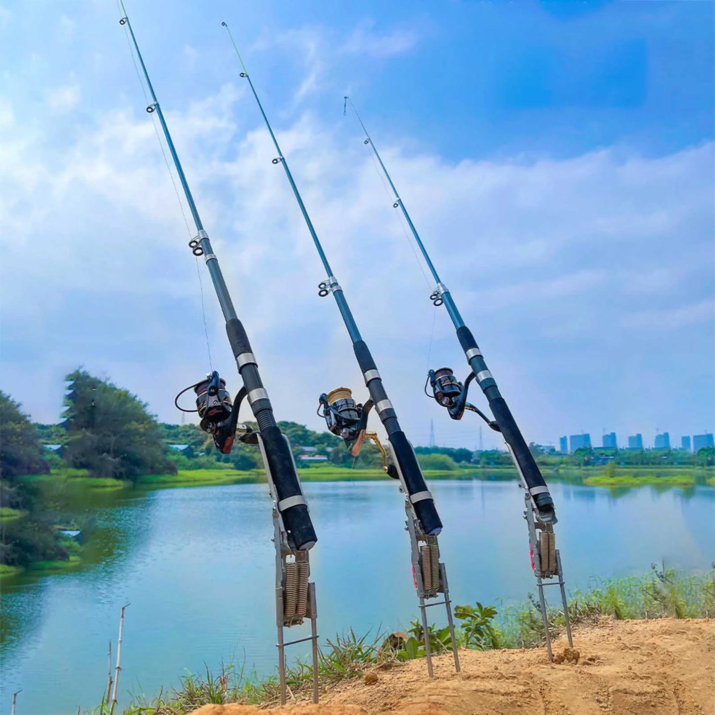Automatic Spring Fishing Rods Holder Stainless Steel Durable Ground Support Brackets for Sea Lake River Fishing stand