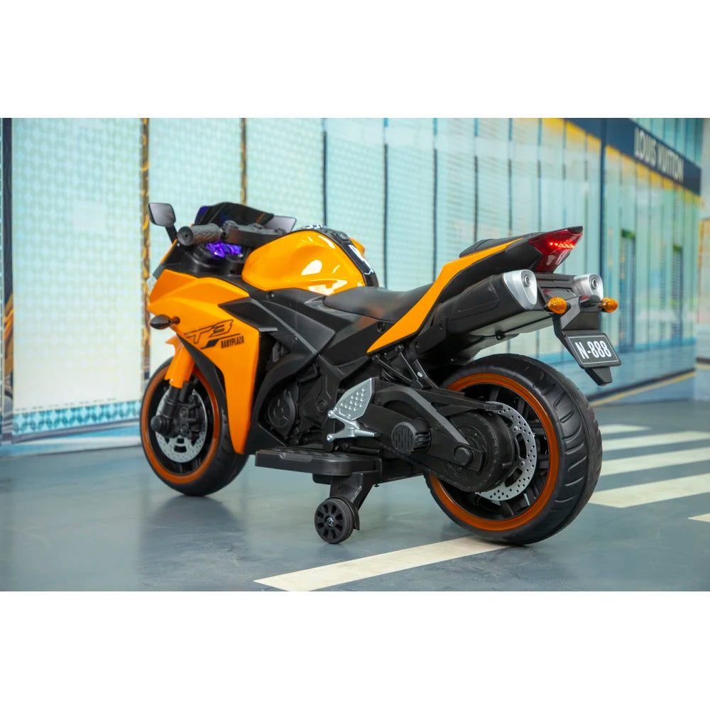 Young Rider 12V7AH Electric Motorcycle - Training Wheels, Hand Drive Throttle & Cool Light-Up Wheels for Kids 3-6 Years