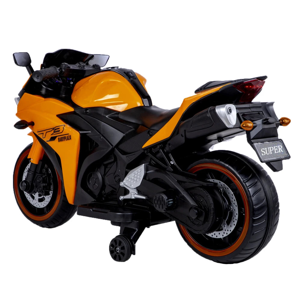 Young Rider 12V7AH Electric Motorcycle - Training Wheels, Hand Drive Throttle & Cool Light-Up Wheels for Kids 3-6 Years