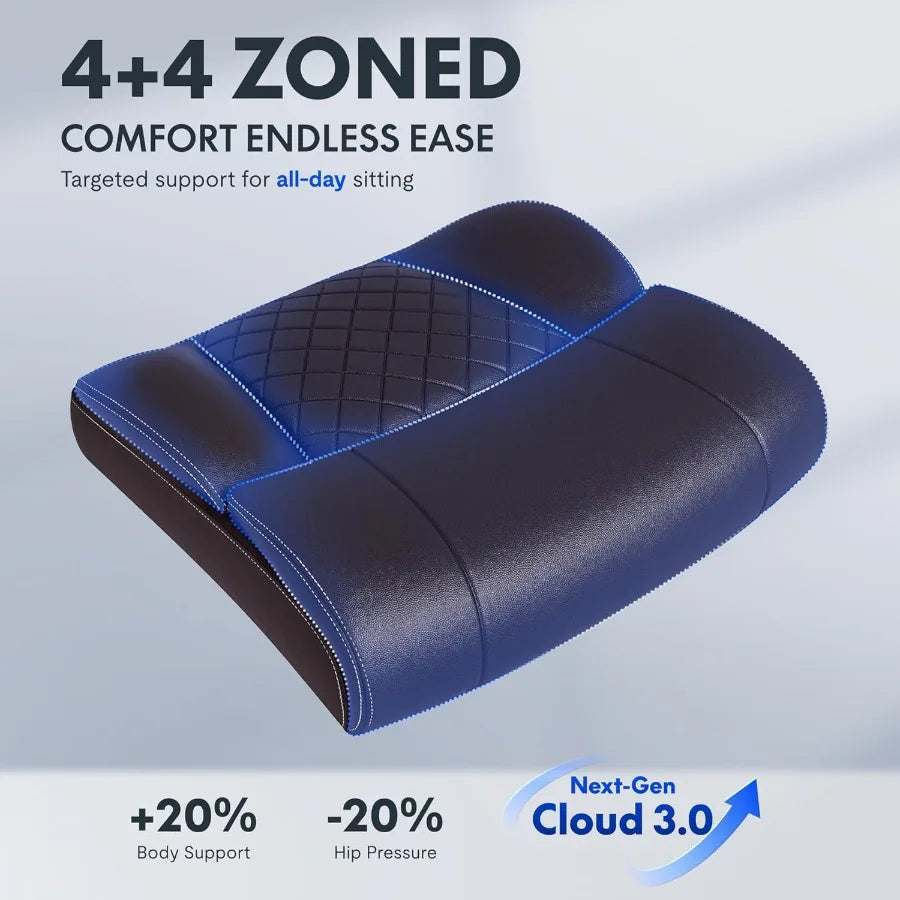 500LBS Big and Tall Office Chair Leather Brown Wide Big Seat Cushion High Back Ergonomic Chair with Adjustable Lumbar Support C