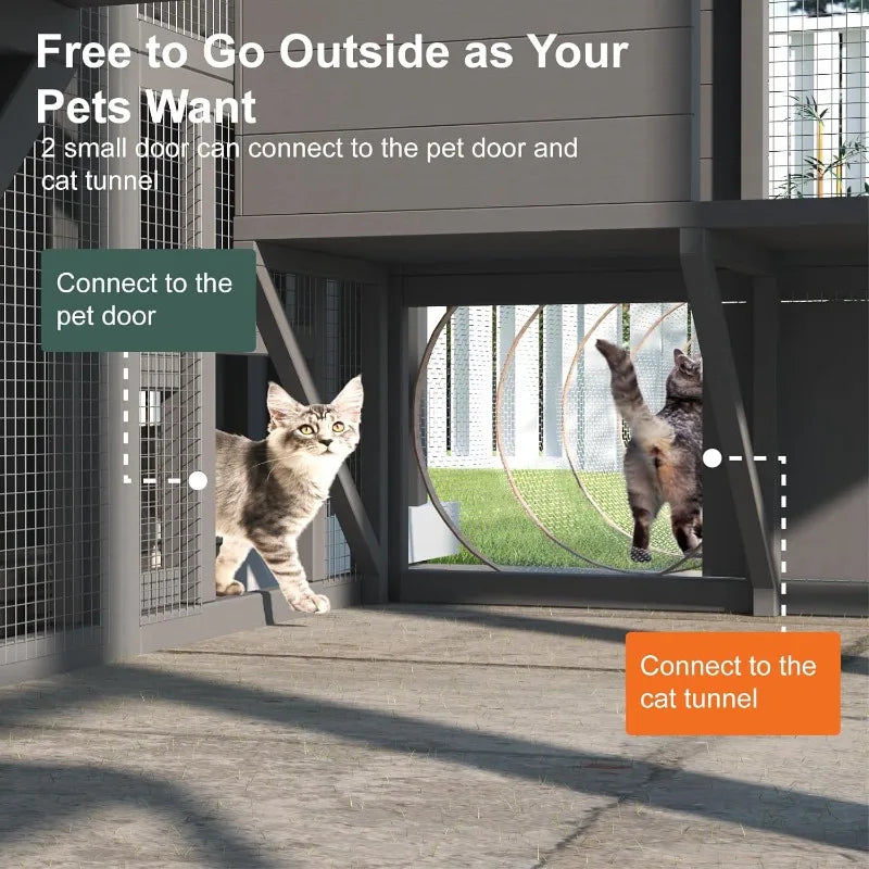 Outdoor Cat Enclosure, Large Cat House for Mulitiple Cats Walk in Cat Cage with Waterproof Cover and Sunshine Panel Roof, Feral