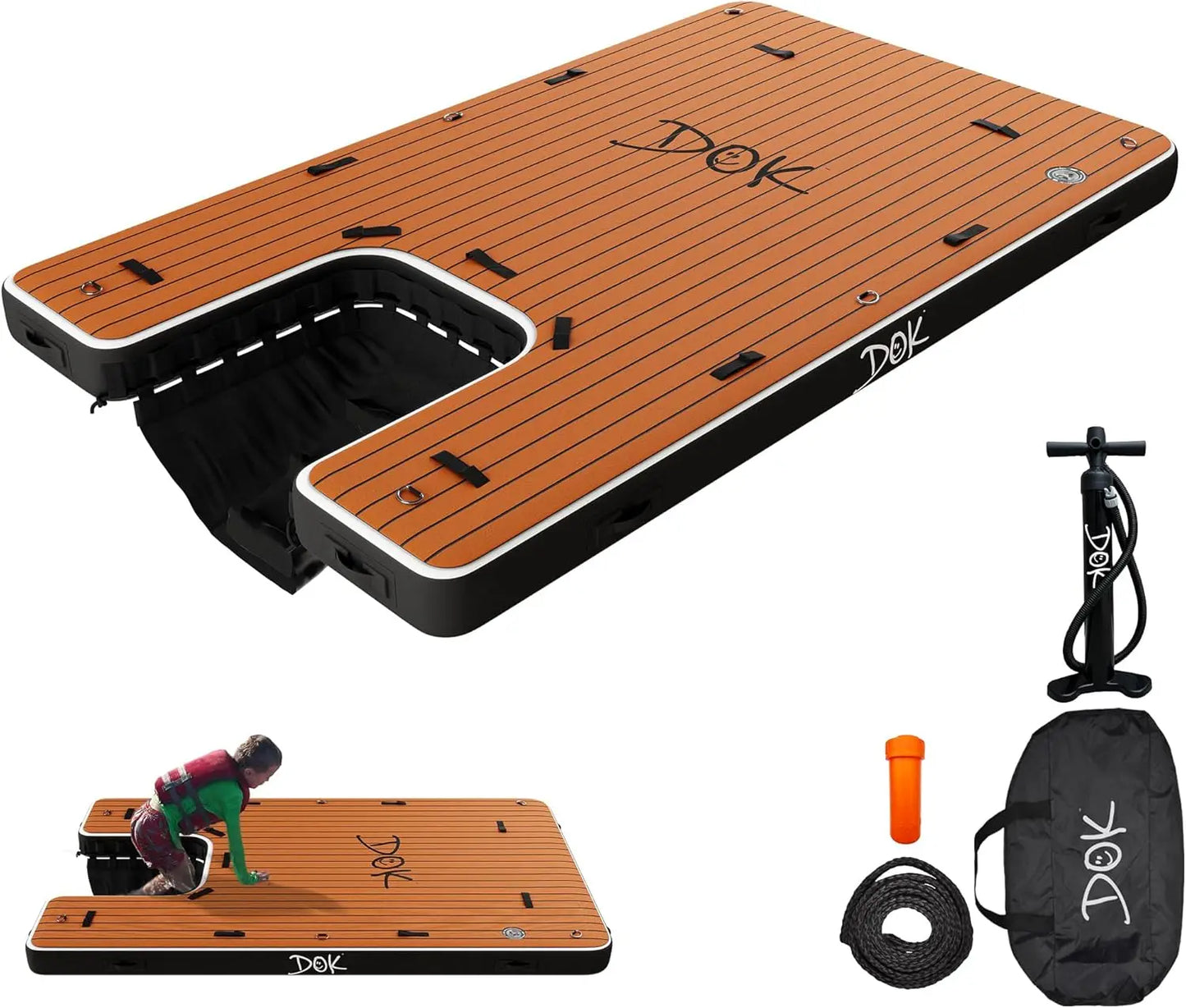 DOK Dog-DOK Inflatable Dock Platform: Safe & Easy Water Access for Dogs Up to 230 lbs; Floating Non-Slip EVA Foam with Dog Boat