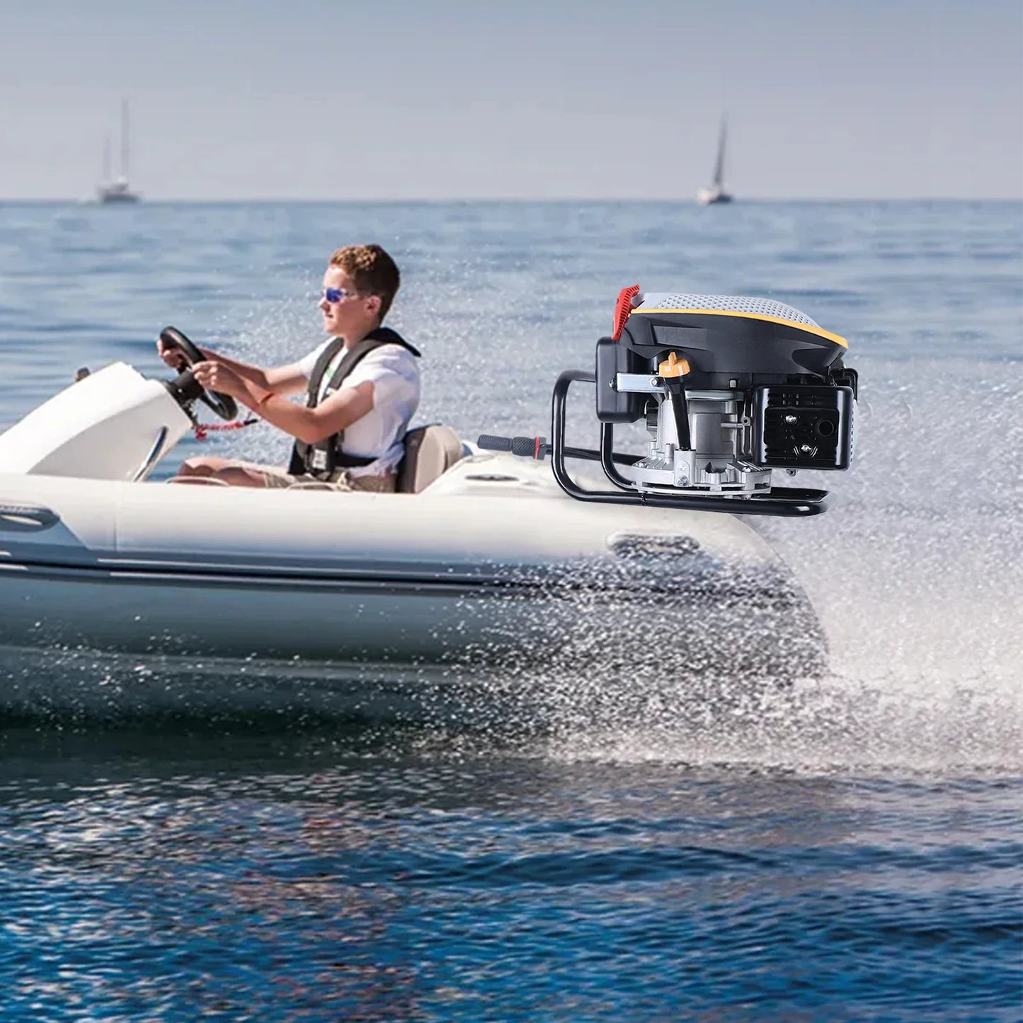 4-Stroke 9HP Outboard Motor 225CC Heavy-Duty Outboard Motor Fishing Boat Marine Engine for Fishing Aquaculture Outdoor Adventure