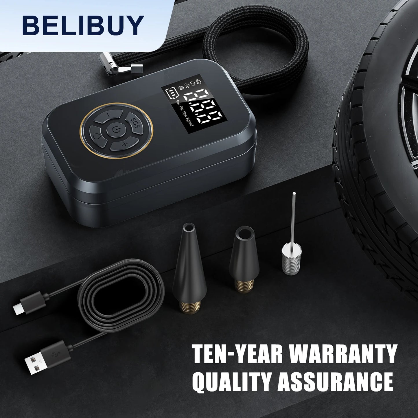 BELIBUY Portable Tire Inflator Car Tire Inflator Tire Inflator Pump With Digital Display Electric Inflator Mini Bicycle Air Pump
