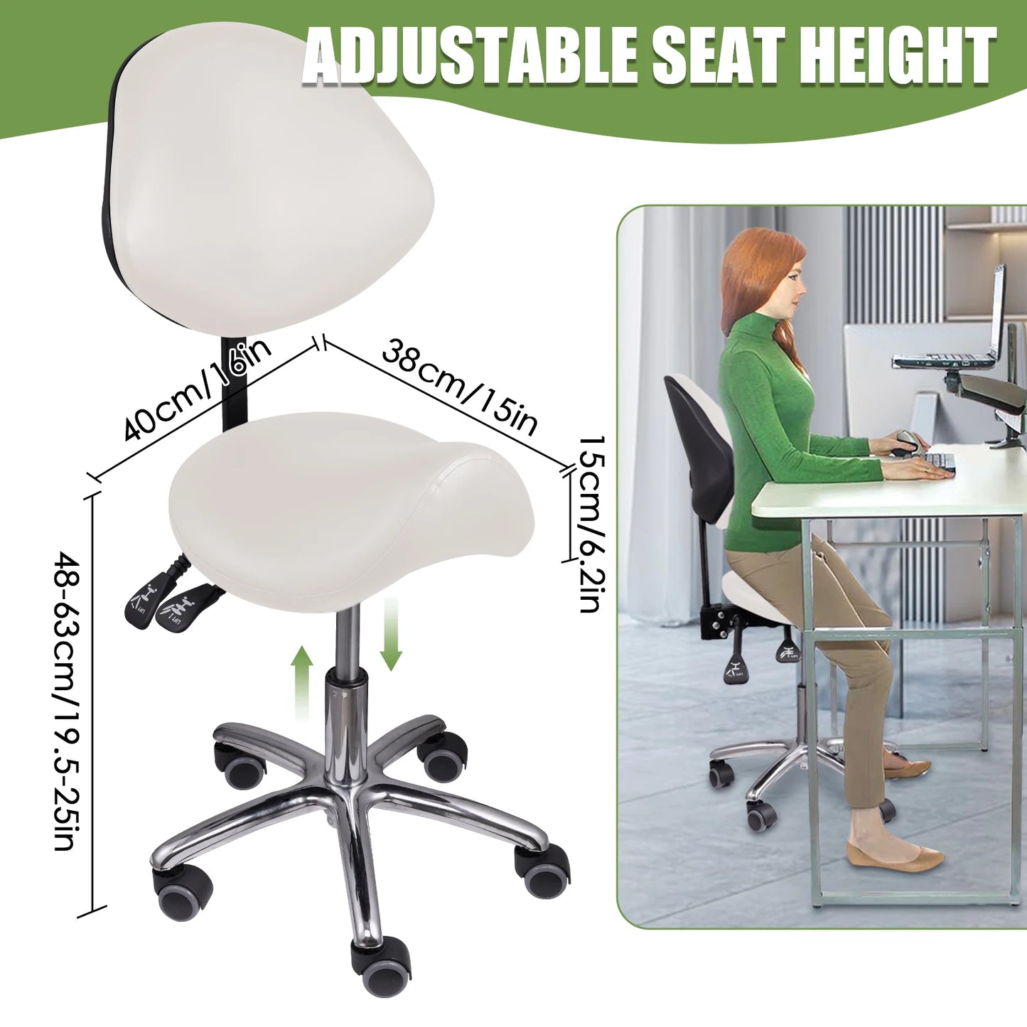 Saddle Rolling Adjustable Chair Adjustable Height Ergonomic Saddle Stool for Kitchen Salon Work Area Clinic Living Room