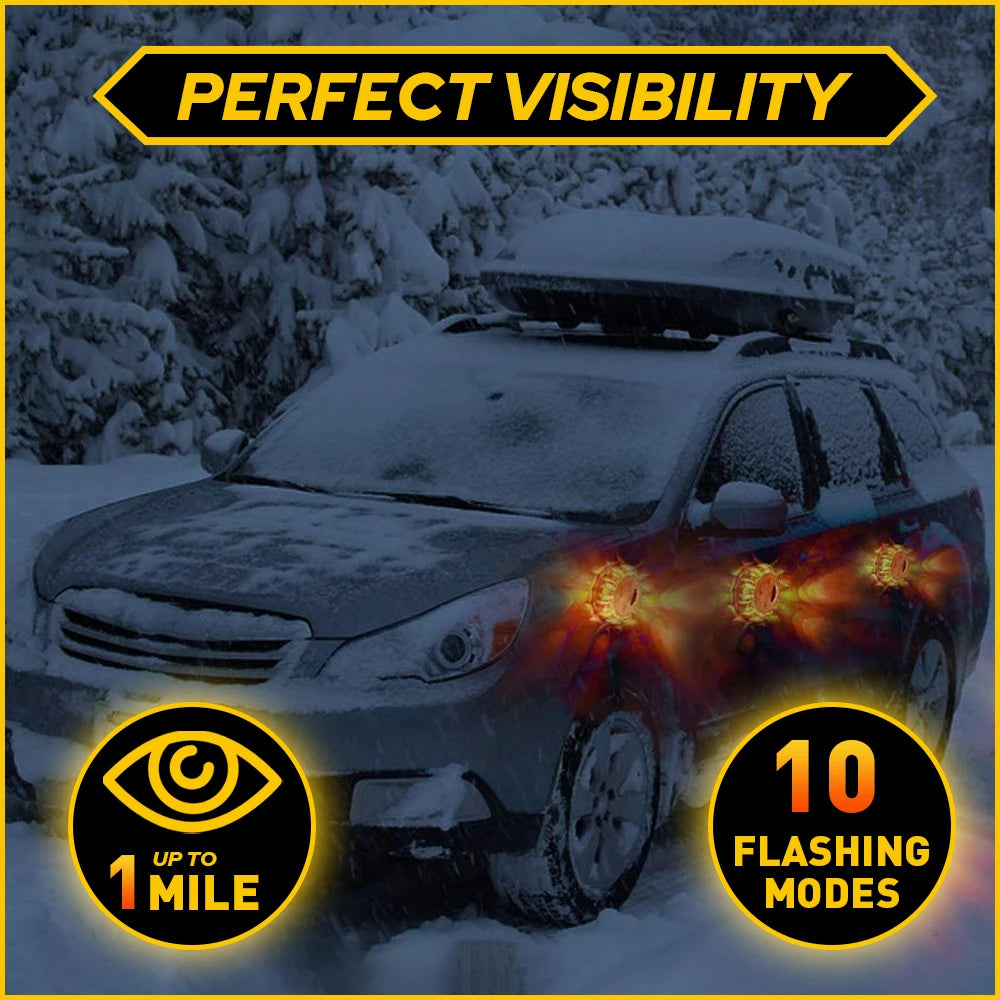 1Pcs 10 Mode Magnetic LED Strobe Warning Light Car Emergency Road Rescue Safety Flashing Lights Roadside Auto Signal Beacon Lamp