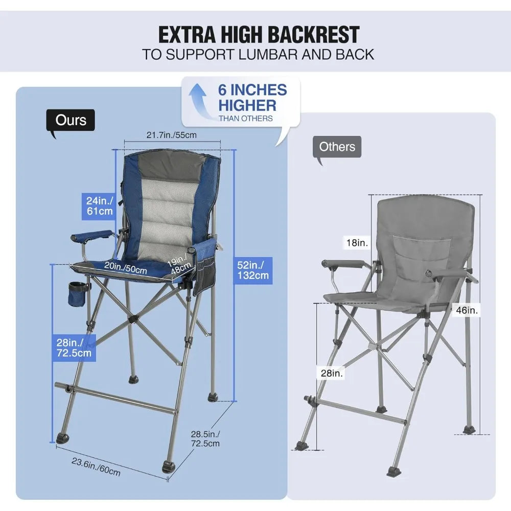 High-Capacity Folding Chairs for Adults Up to 330lbs, Portable Outdoor Bar-Height Chairs for Camping and Comfort