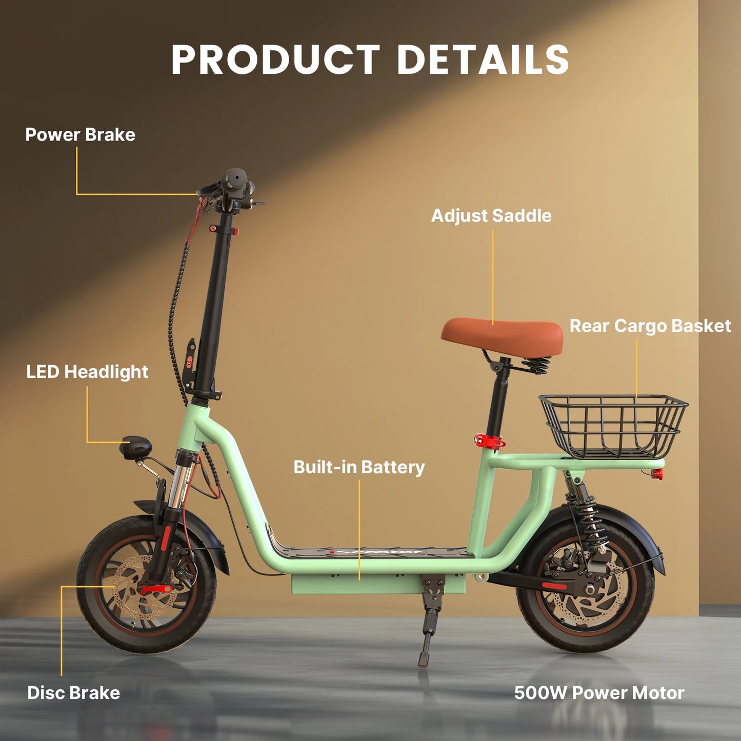 ISCOOTER I12 Adult Electric Scooter 500W Motor E- Scooter 36V 7.5AH Battery Electric Scooter 12 Inch Road Tires Electric Scooter