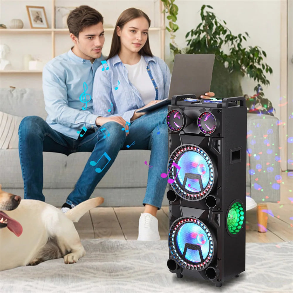 9500W Portable Bluetooth Party Speaker Karaoke Sound System Heavy Bass Rechargeable Dual 12 Inche Subwoofer Led Light with Mic