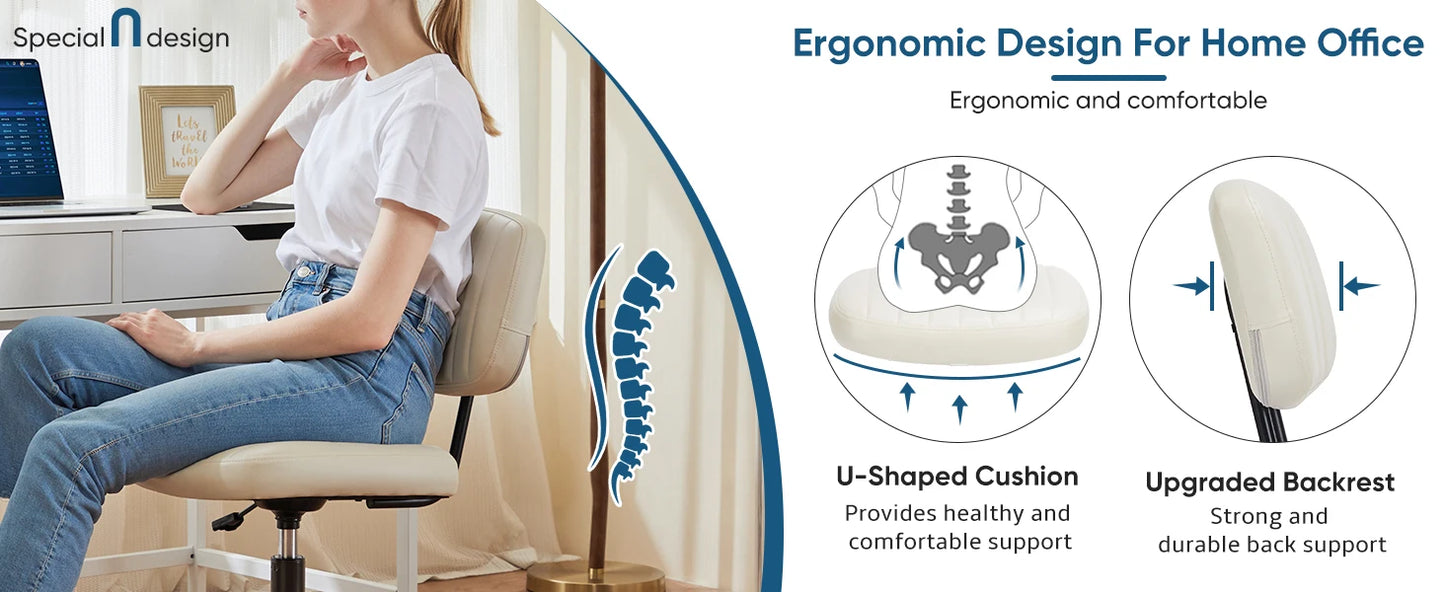 Armless Home Office Desk Chair -Small Ergonomic with Low Back Lumbar Support, Task with 360° Swivel Rolling Wheels