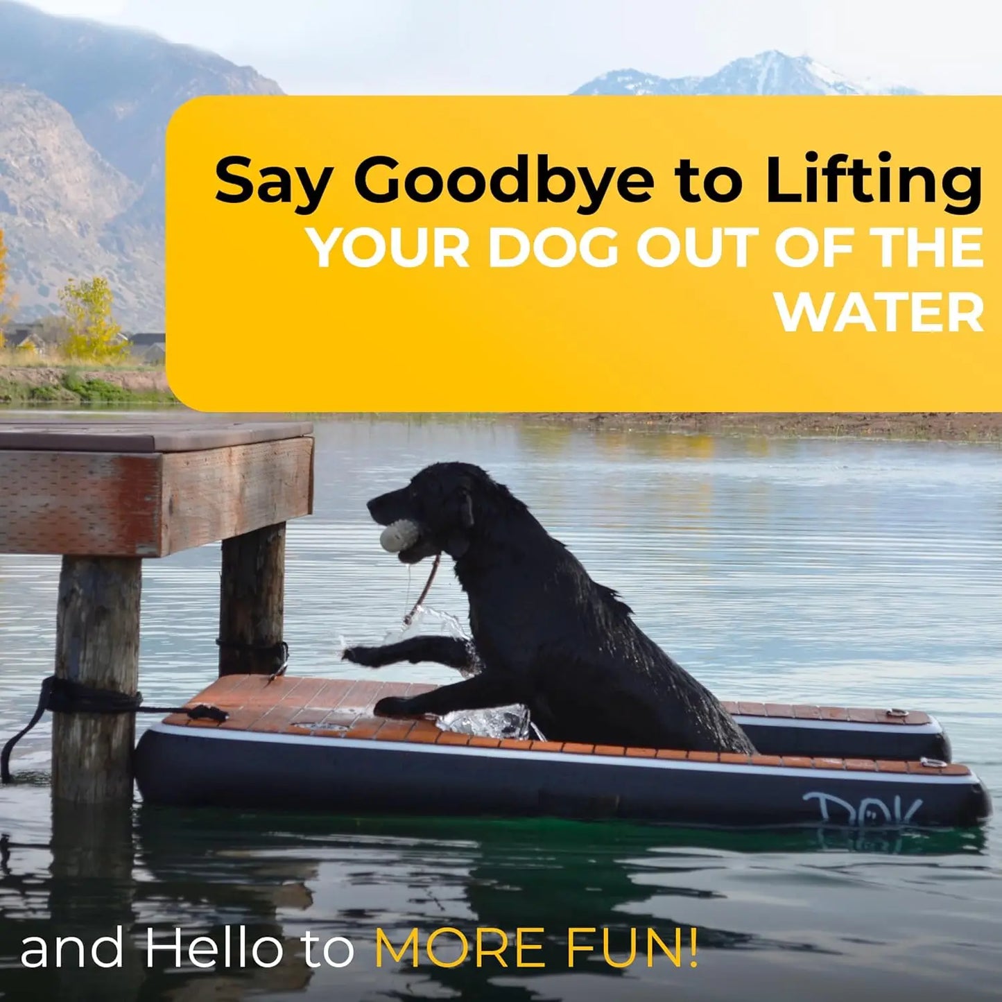 DOK Dog-DOK Inflatable Dock Platform: Safe & Easy Water Access for Dogs Up to 230 lbs; Floating Non-Slip EVA Foam with Dog Boat