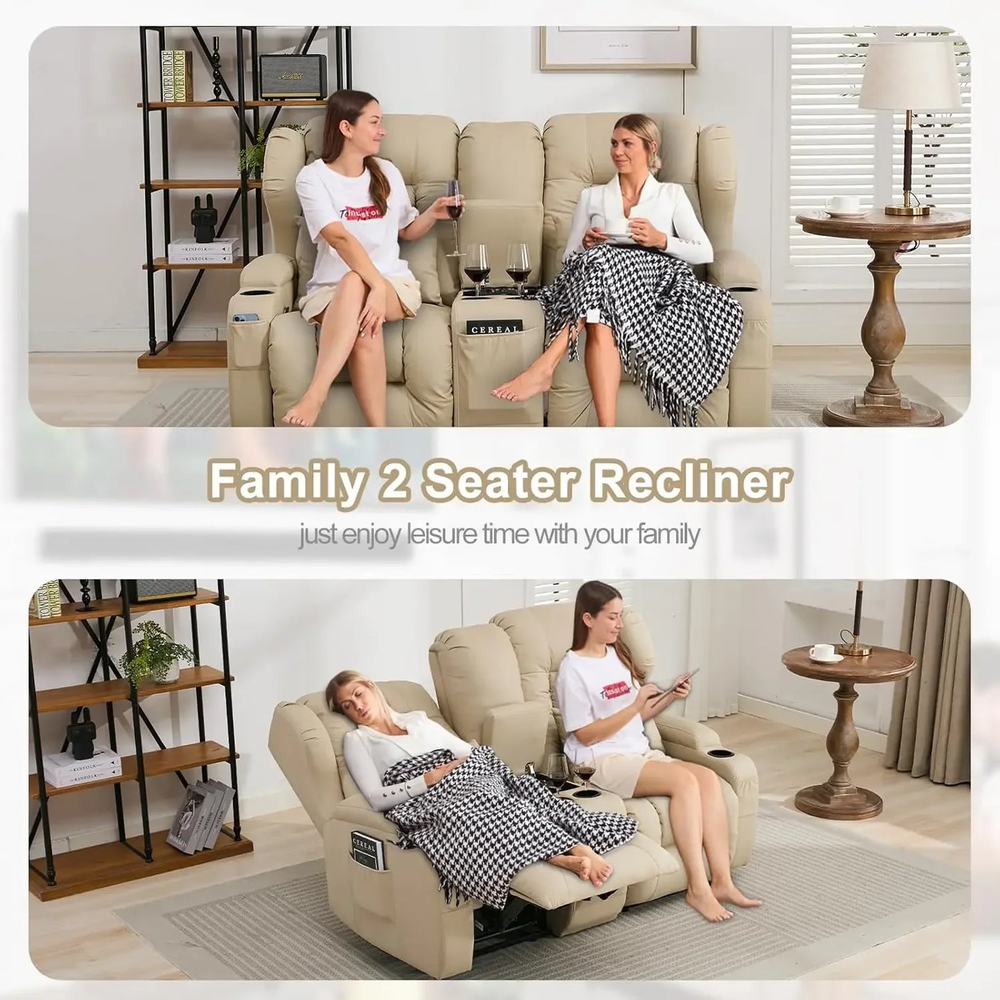 65.5-inch Double Sofa Lounge Chair and Console, Wall Mounted Lounge Chair, Home Theater Seat