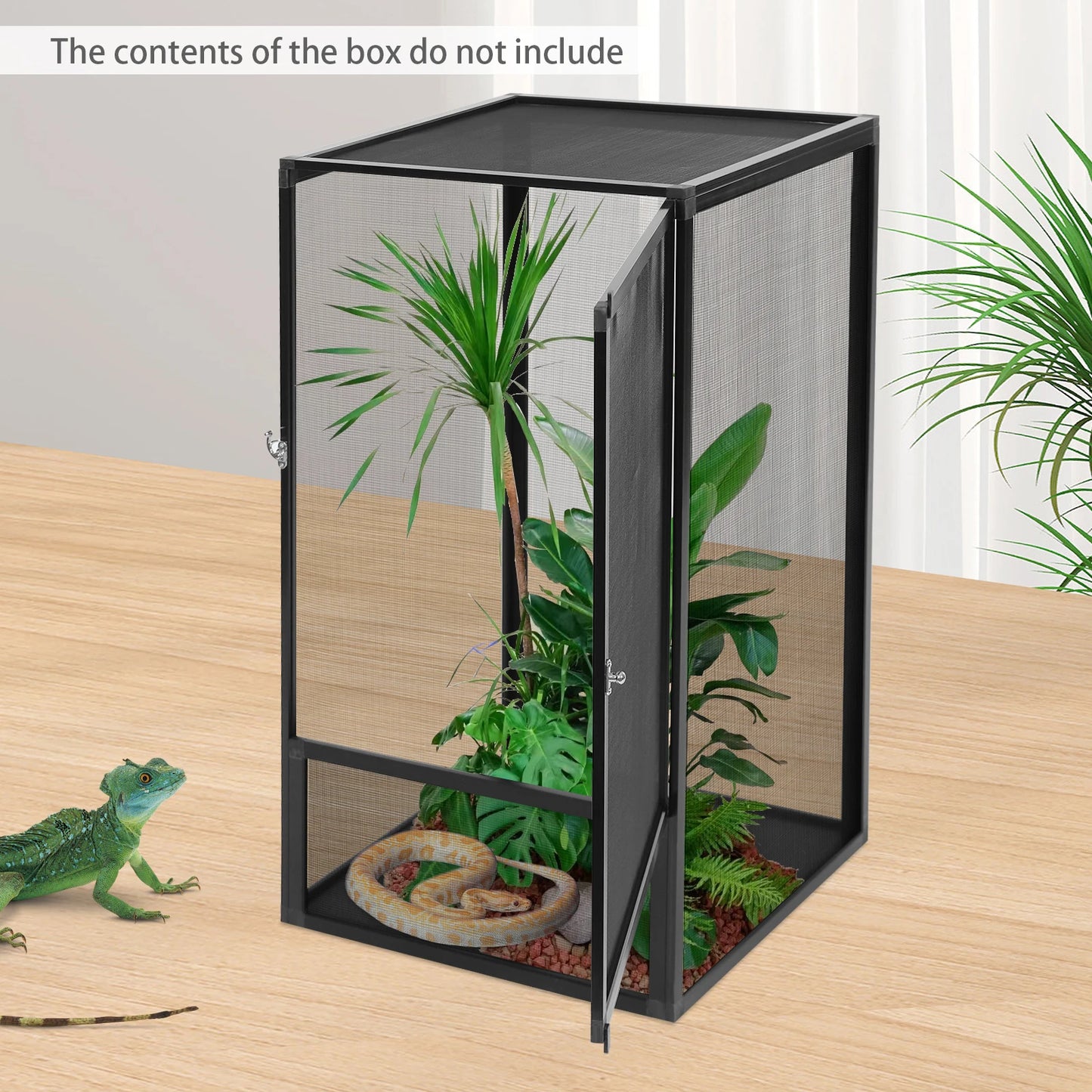 Micro Habitat Terrarium Enclosure, Rectangular Freestanding Reptile Feeding Box, Reptile Pet Feeding Net Box Black 20kg