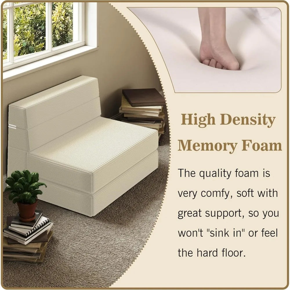 Memory Foam Sofa Bed, Convertible Futon Couch with Back Support, Foldable Floor Mattress Sleeper Chair for Living Room