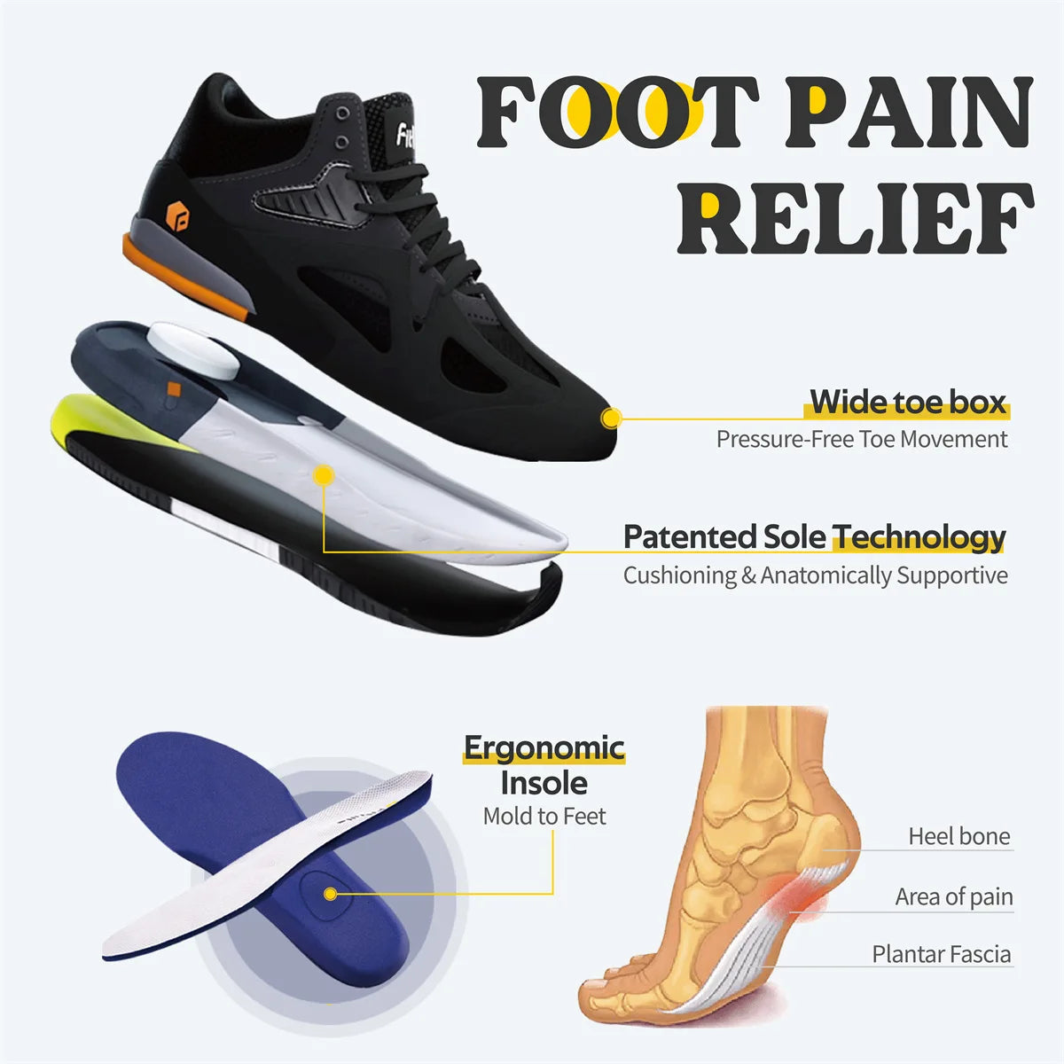 FitVille Men's High-Top Basketball Shoes Widened Lightweight Casual Sneakers Breathable For Male Swollen Feet Relieve Pain