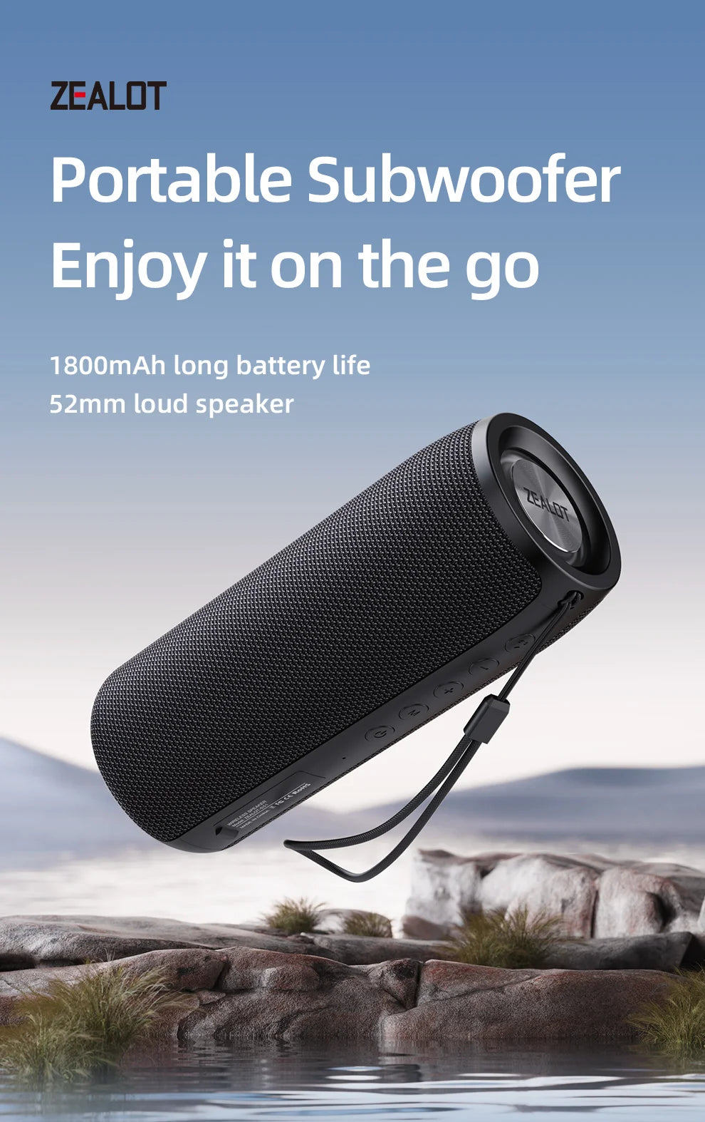 Zealot-Protable Bluetooth Speaker Enhanced Bass Portable Speaker with 12H Playtime,  IPX5 Waterproof for Camping