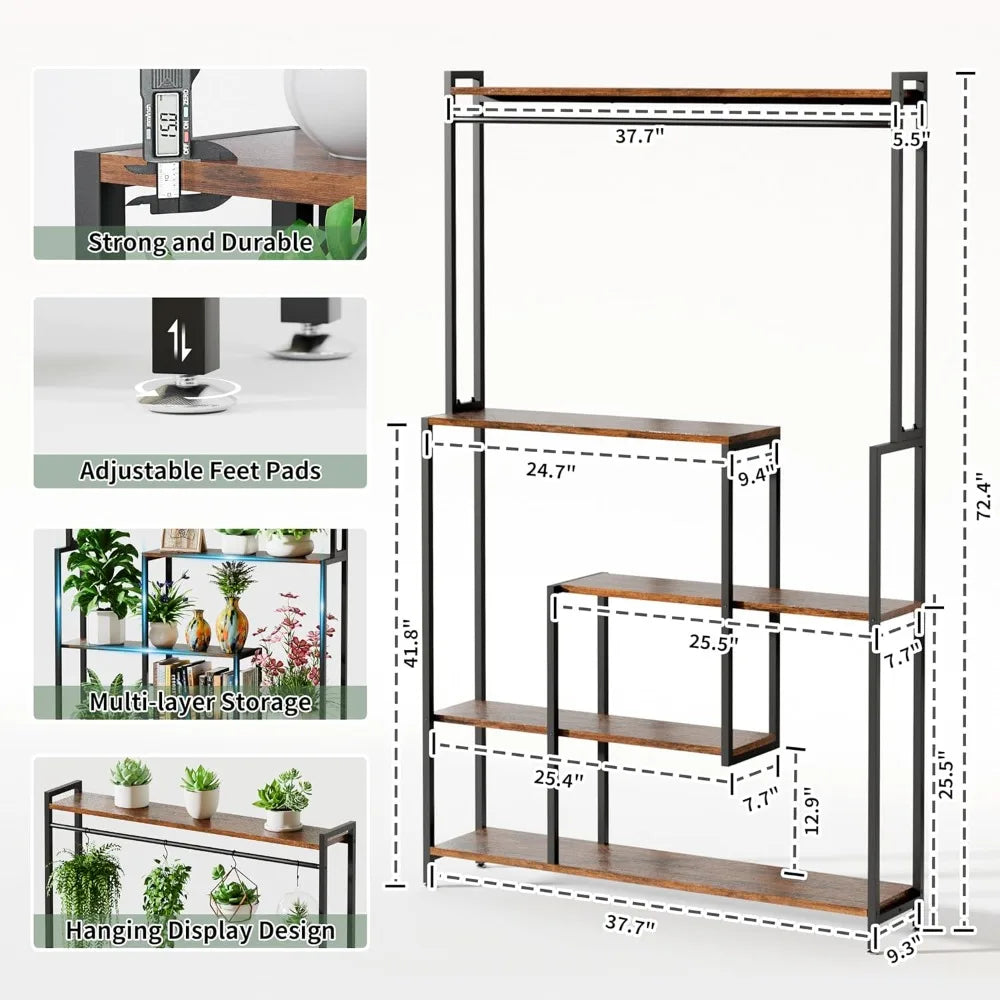 Large Plant Stand Indoor with Grow Light , 5 Tiers 12 Pots Holder, 72" Tall Metal Plant Shelf, Heavy-Duty Rectangle Display Rack