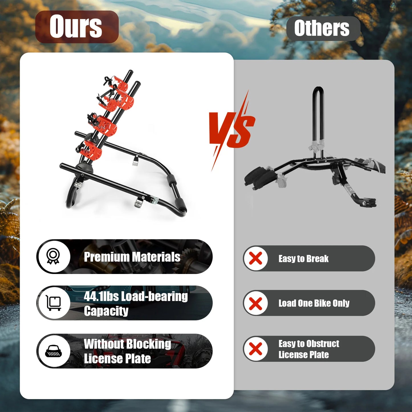 Foldable Car Trunk Bike Rack Auto Bicycle Rack Carrier 3 Bikes Trunk Mount for Most Hatchbacks, Sedans, SUVs, Vans