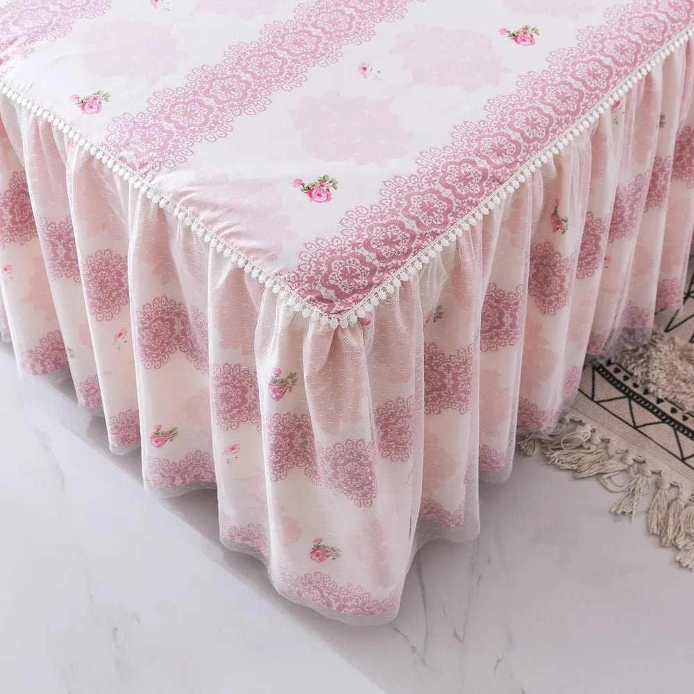 Elegant Floral Print Bedding Set, Rustic Style, Princess Lace Ruffle Duvet Cover for King, Queen, and Full Sizes
