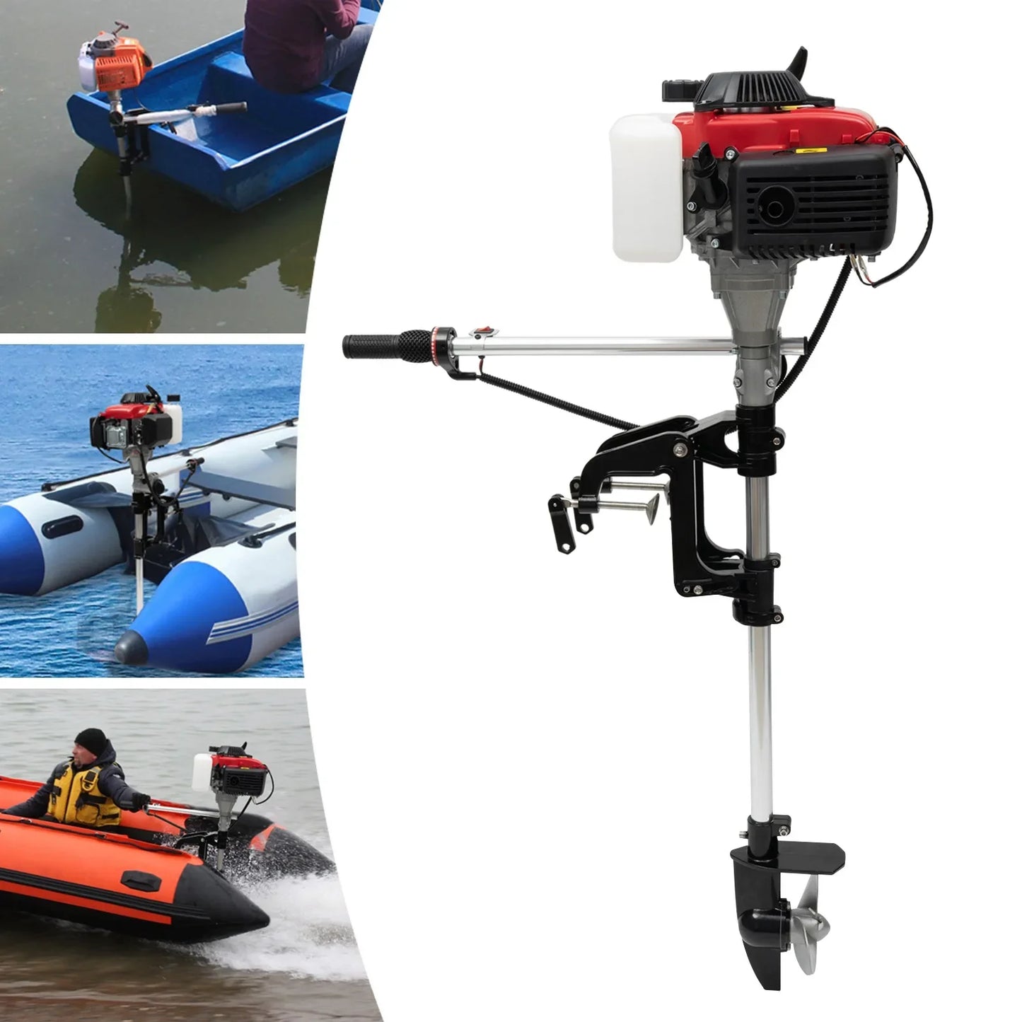 4-Stroke 4HP Boat Outboard Motor 53.2CC, Boat Engine with Air Cooling System for Inflatable Boats, Fishing Boats