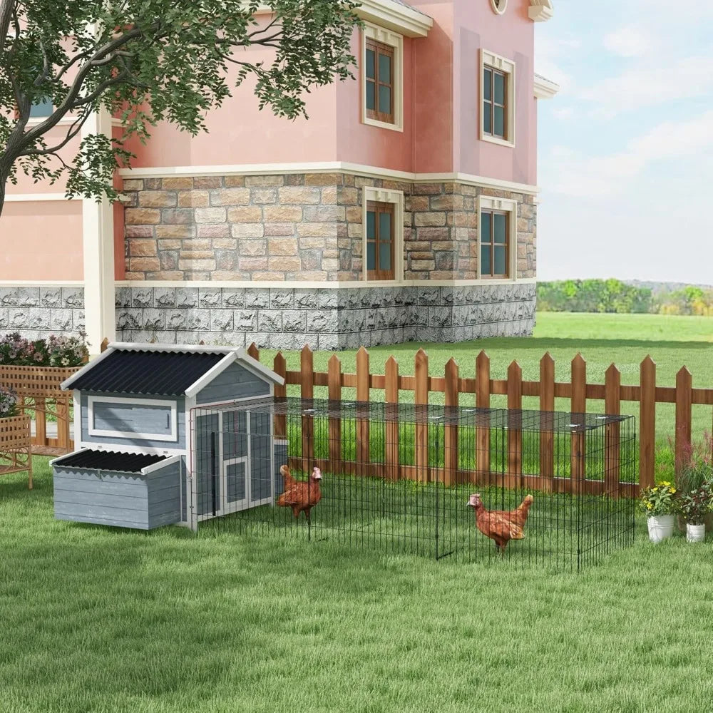 11' x 5' x 3.5' Wooden Chicken Coop with Nesting Box, Outdoor Poultry Cage with Run for 4 Chickens with Pull-Out Tray, Perches