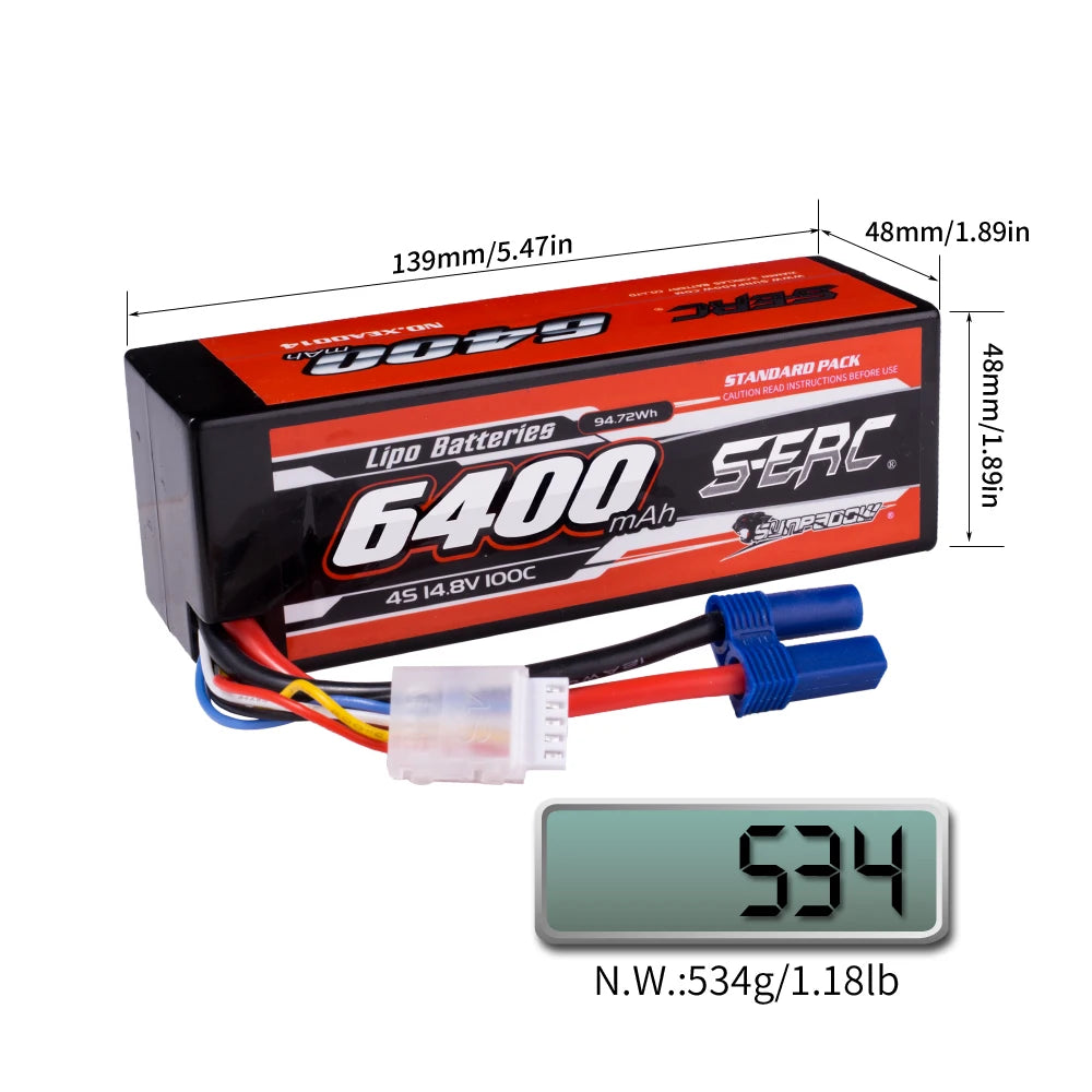 SUNPADOW 2S 3S 4S Lipo Battery for 6400mAh 7.4V 11.1 EC5 Plug 100C for RC Car Plane DJI Truck Tank Buggy Racing Boat Models 2pcs