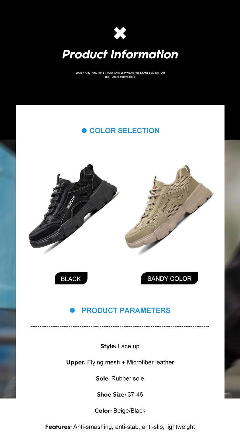 Low Top Breathable Safety Shoes Anti-Puncture Anti shock Work Shoes Slip Resistant Work Sneakers Protective Boots for Men