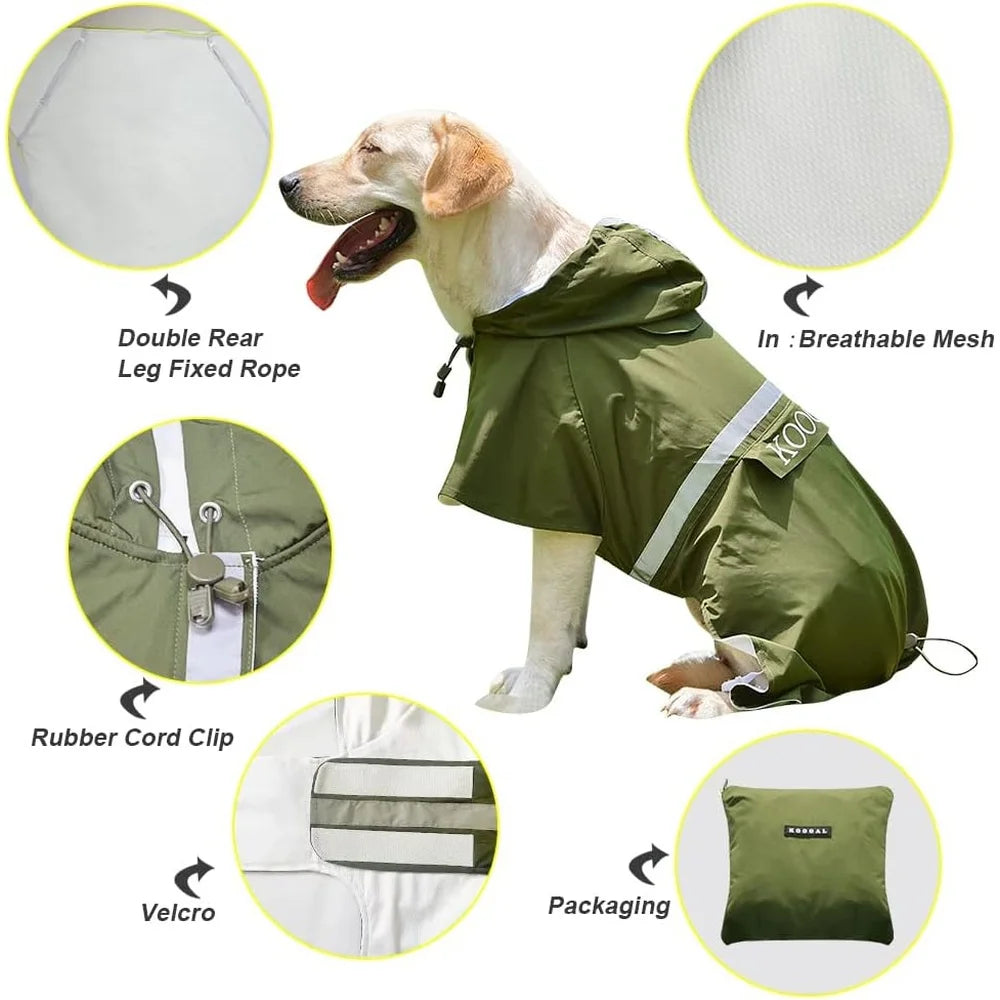 Waterproof Dog Raincoat Adjustable Poncho Windproof Apparel Medium Large Dogs Travel Bag Design Comfortable Lightweight Pet