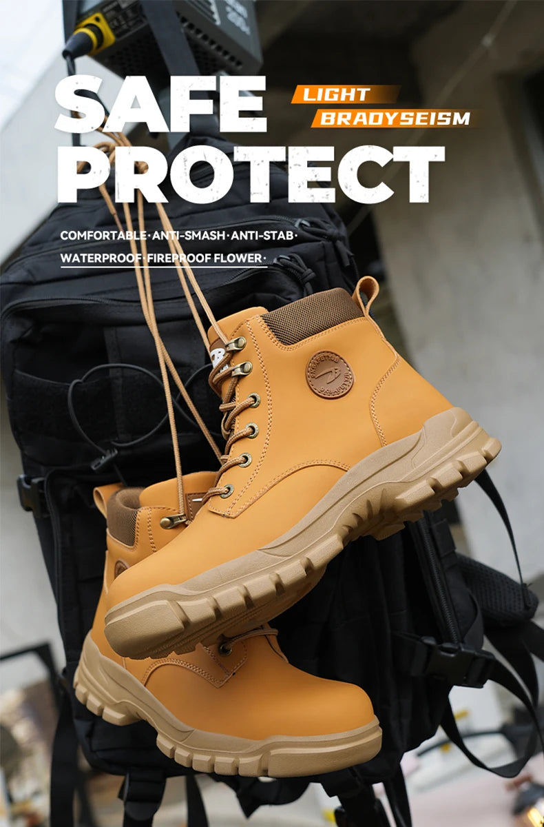 High-top PU anti-smash anti-puncture breathable safety shoes