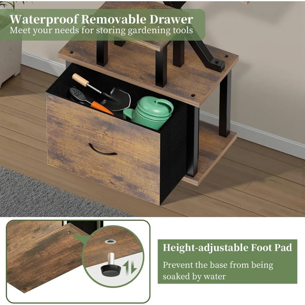 Stand Indoor with Grow Lights - 8 Tiered Plant Shelf with Storage Drawer, 65' Tall Plant Shelf with Grow Light & 2 Hooks, Co