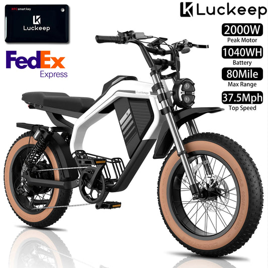 Electric Motorcycle For Adults Luckeep M5 Max 20x4.0" 2000W,37.5Mph,80Mile,52V 20AH,City Commuting Off-Road Electric Bike